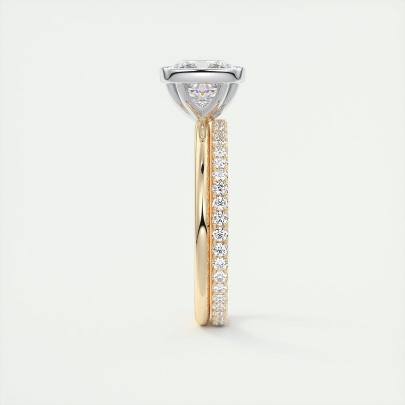 2CT Cushion Moissanite Bezel Solitaire Two Tone Engagement Ring