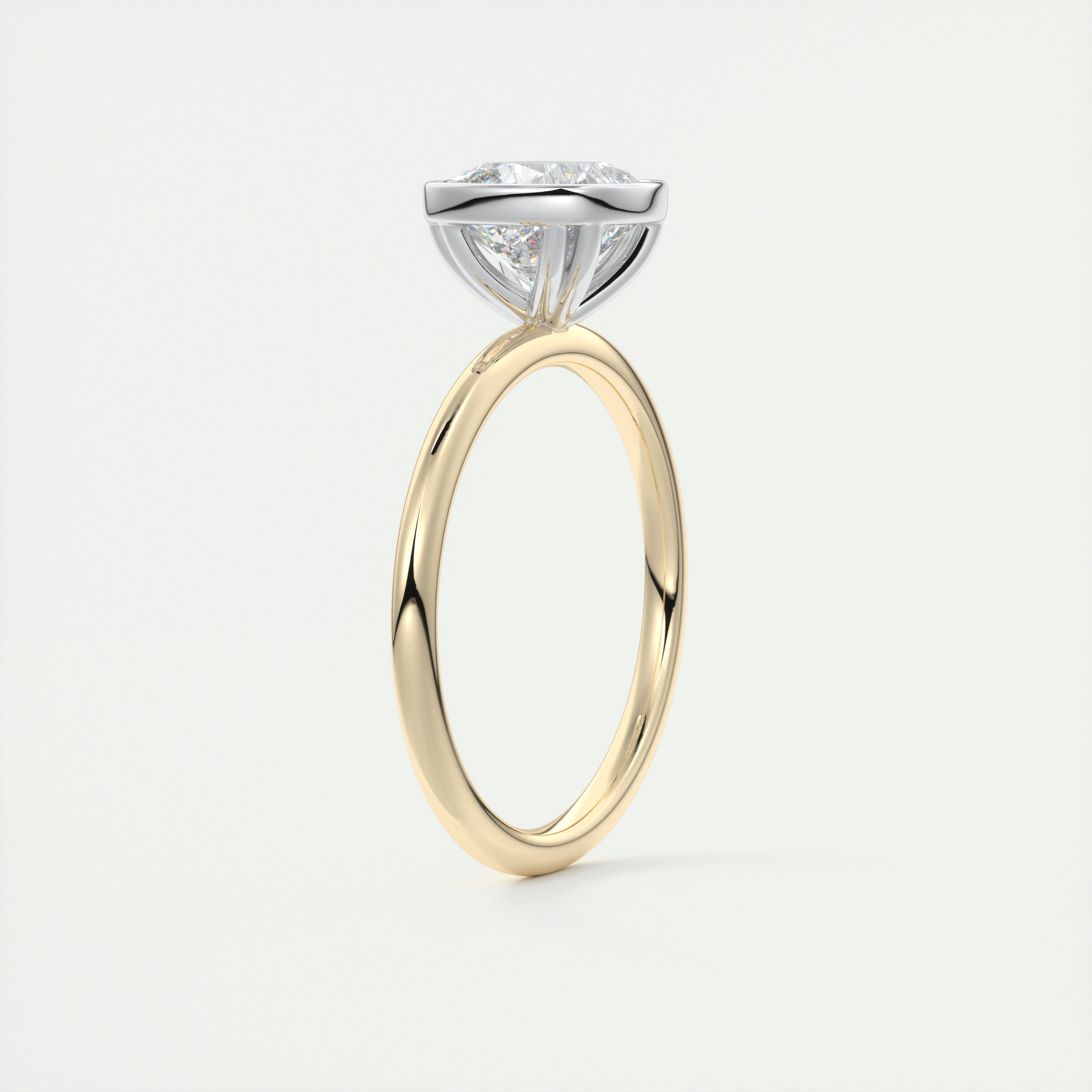 2CT Cushion Moissanite Bezel Solitaire Two Tone Engagement Ring