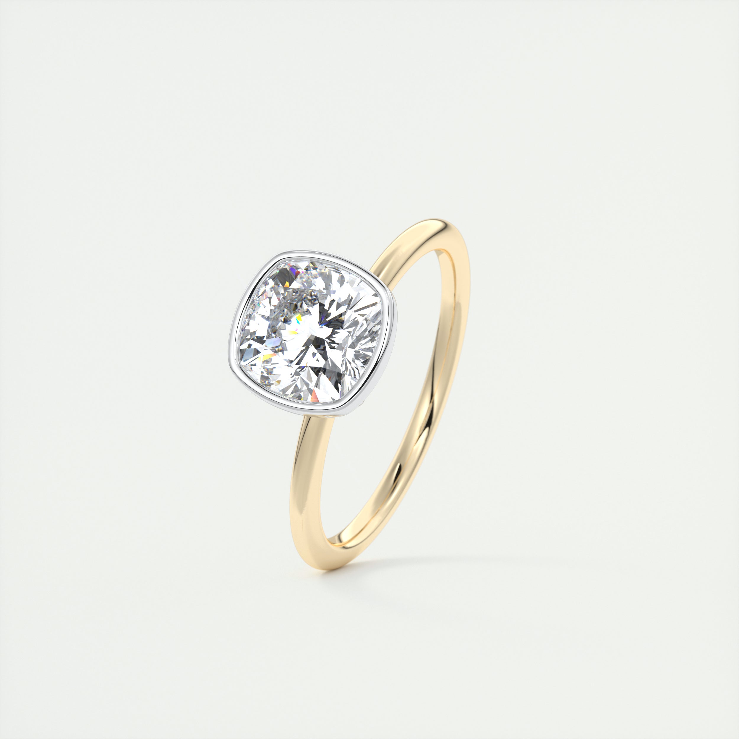 2CT Cushion Moissanite Bezel Solitaire Two Tone Engagement Ring