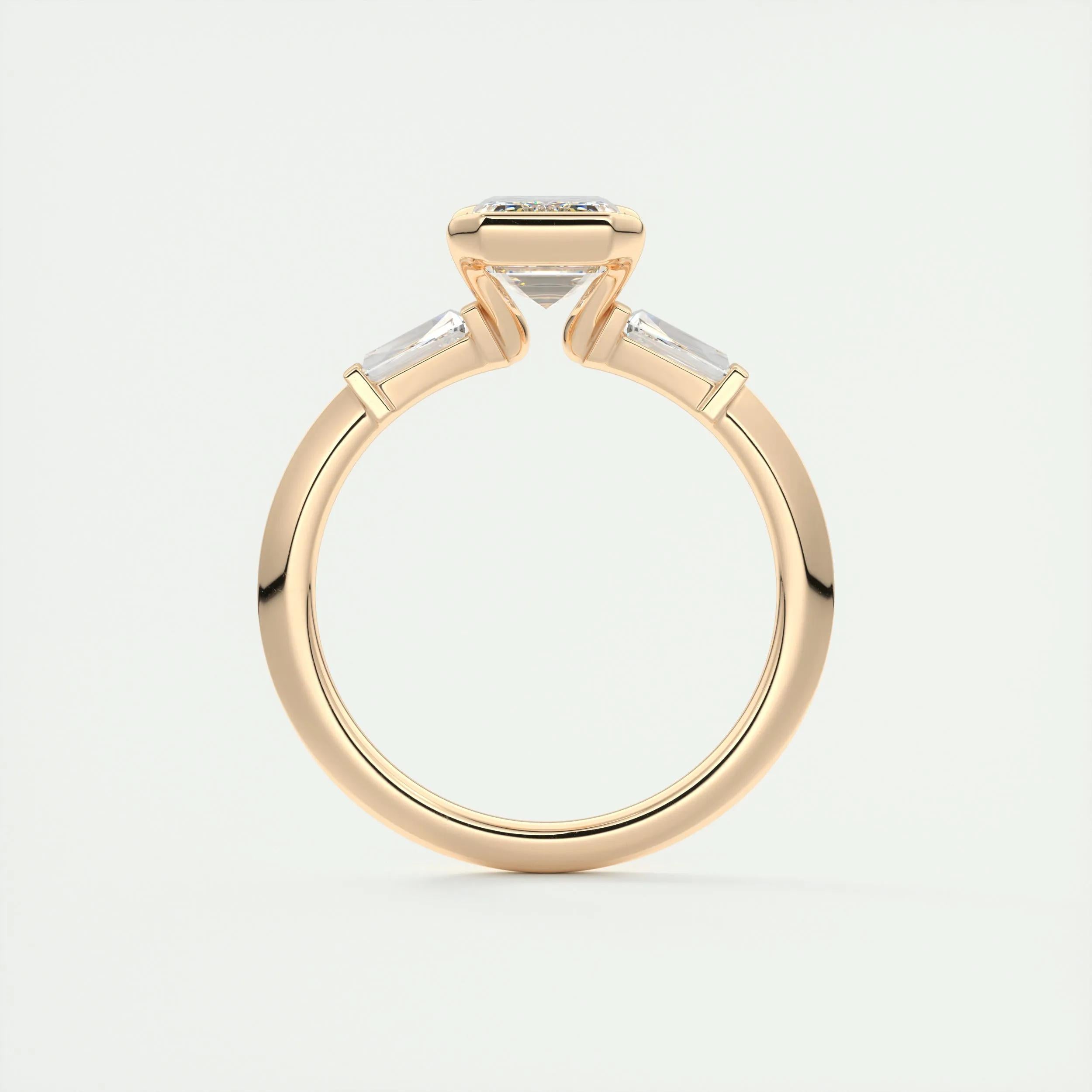 2.4 Ct Emerald Three Stone Half Bezel Solitaire Moissanite Engagement Ring