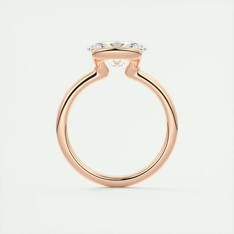 2.0 Ct Oval East West Half Bezel Solitaire Moissanite Diamond Engagement Ring