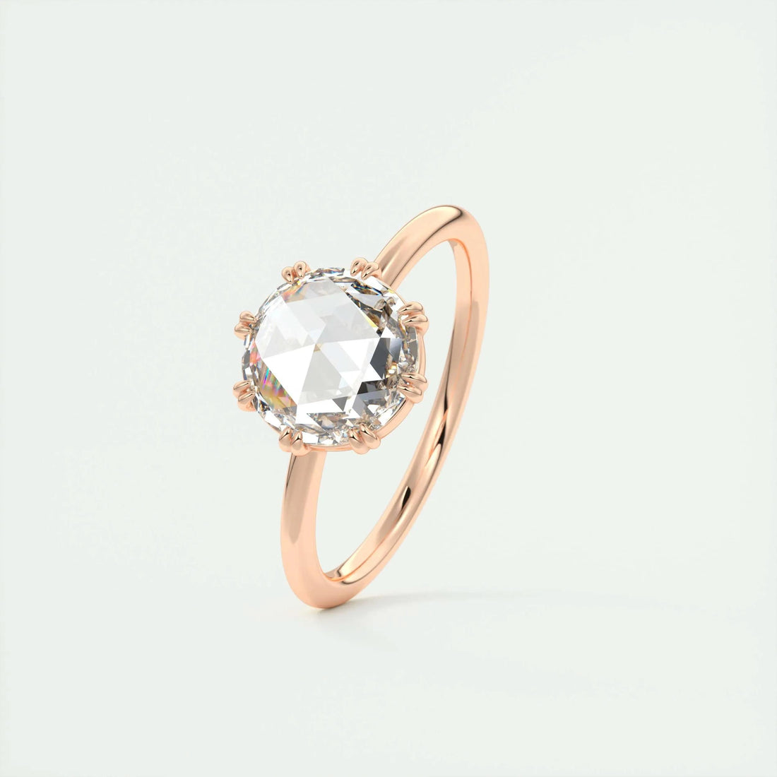 1.85 Ct Rose Cut Solitaire Full Bezel Moissanite Diamond  Engagement Ring