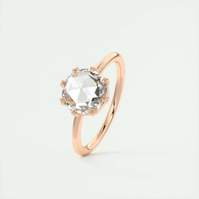 1.85 Ct Rose Cut Solitaire Full Bezel Moissanite Diamond  Engagement Ring