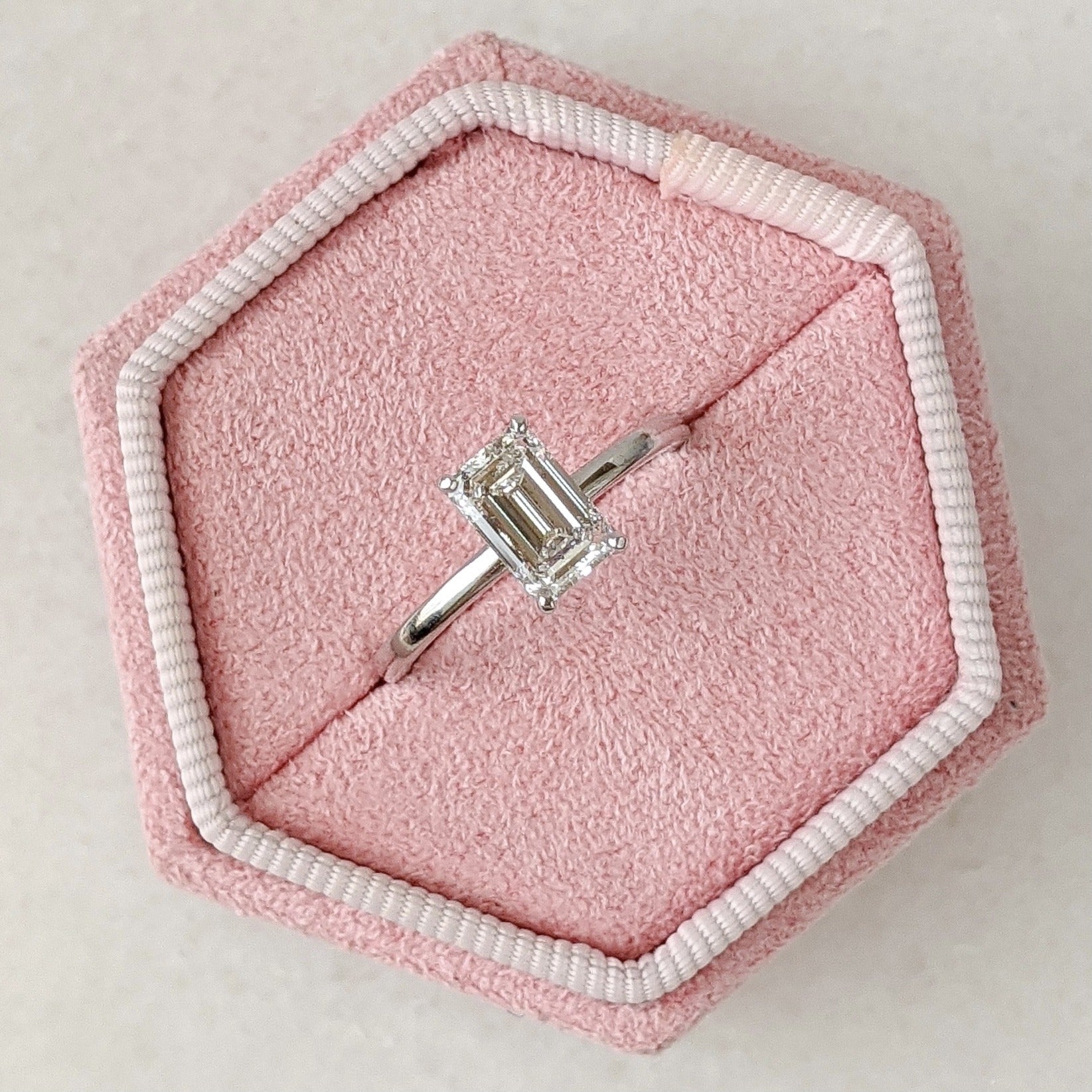 1.30CT Emerald Cut Moissanite Hidden Halo Diamond Engagement Ring