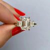 2.0 Ct Emerald Three Stone Moissanite Diamond Engagement Ring