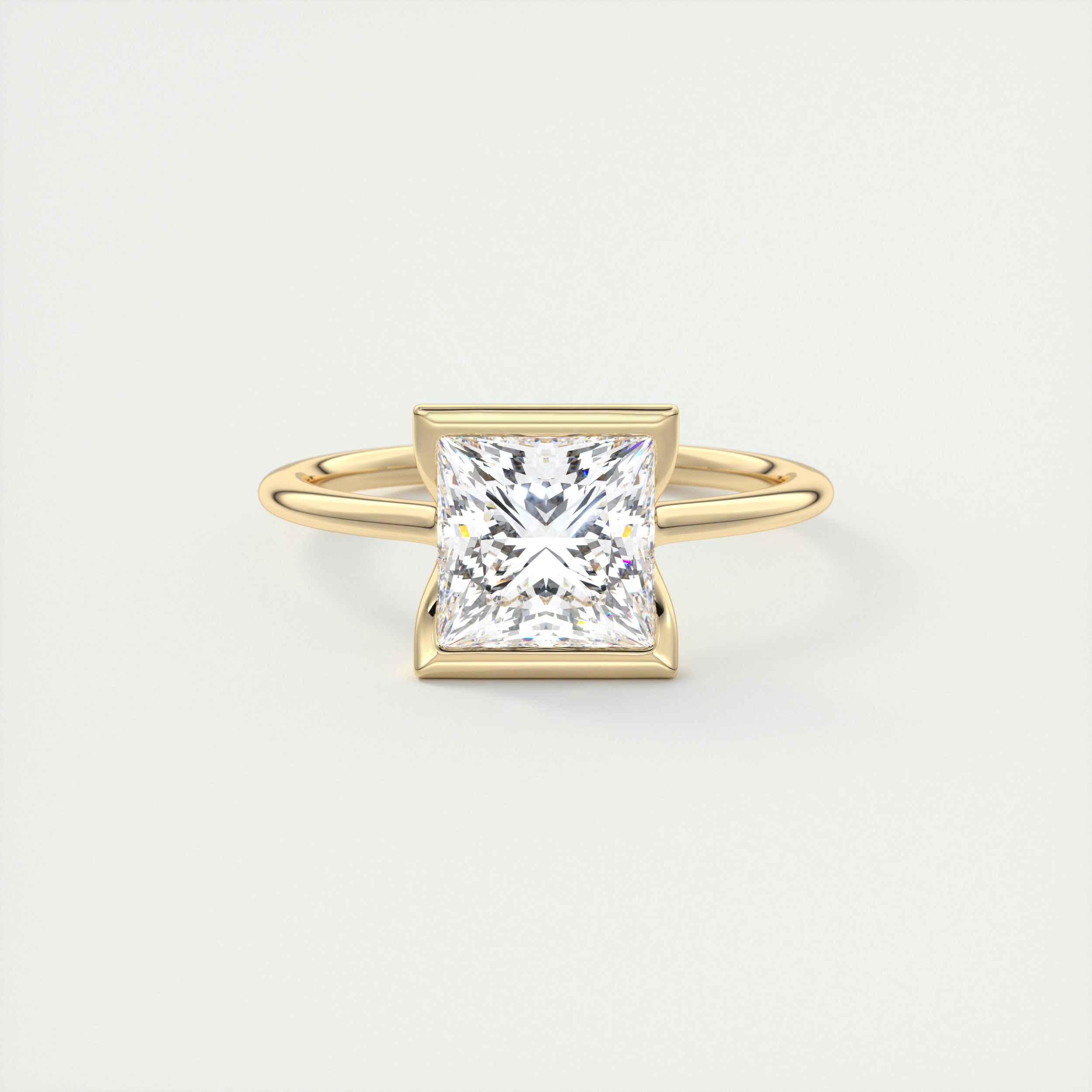 2CT Princess Cut Moissanite Half Bezel Solitaire Engagement Ring