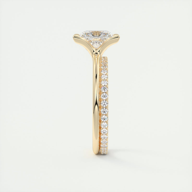 2CT Princess Cut Moissanite Half Bezel Solitaire Engagement Ring