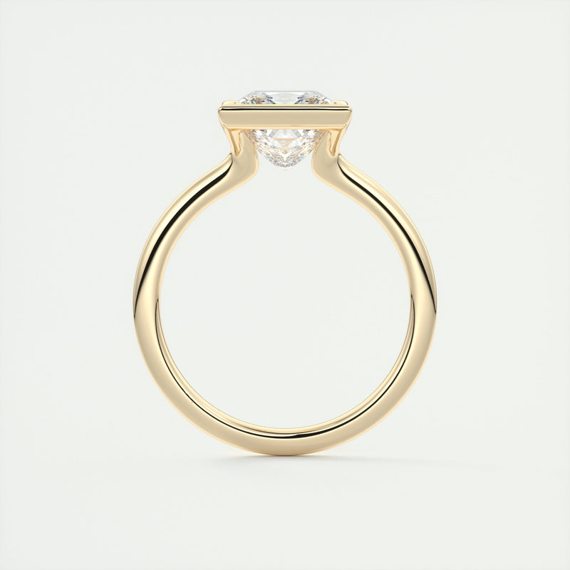 2CT Princess Cut Moissanite Half Bezel Solitaire Engagement Ring