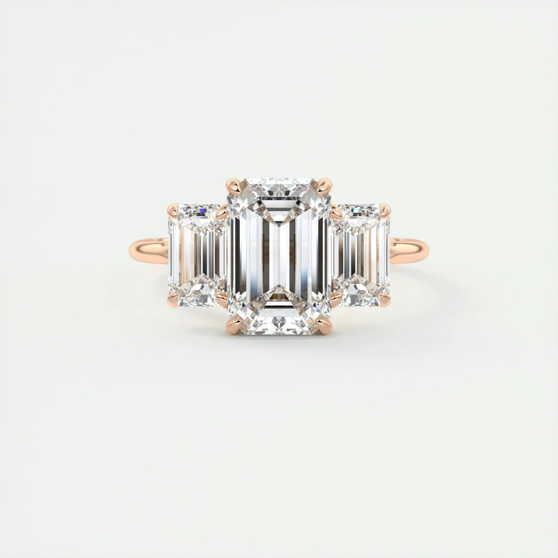 4.5 Ct Emerald Three Stones Moissanite Diamond Engagement Ring