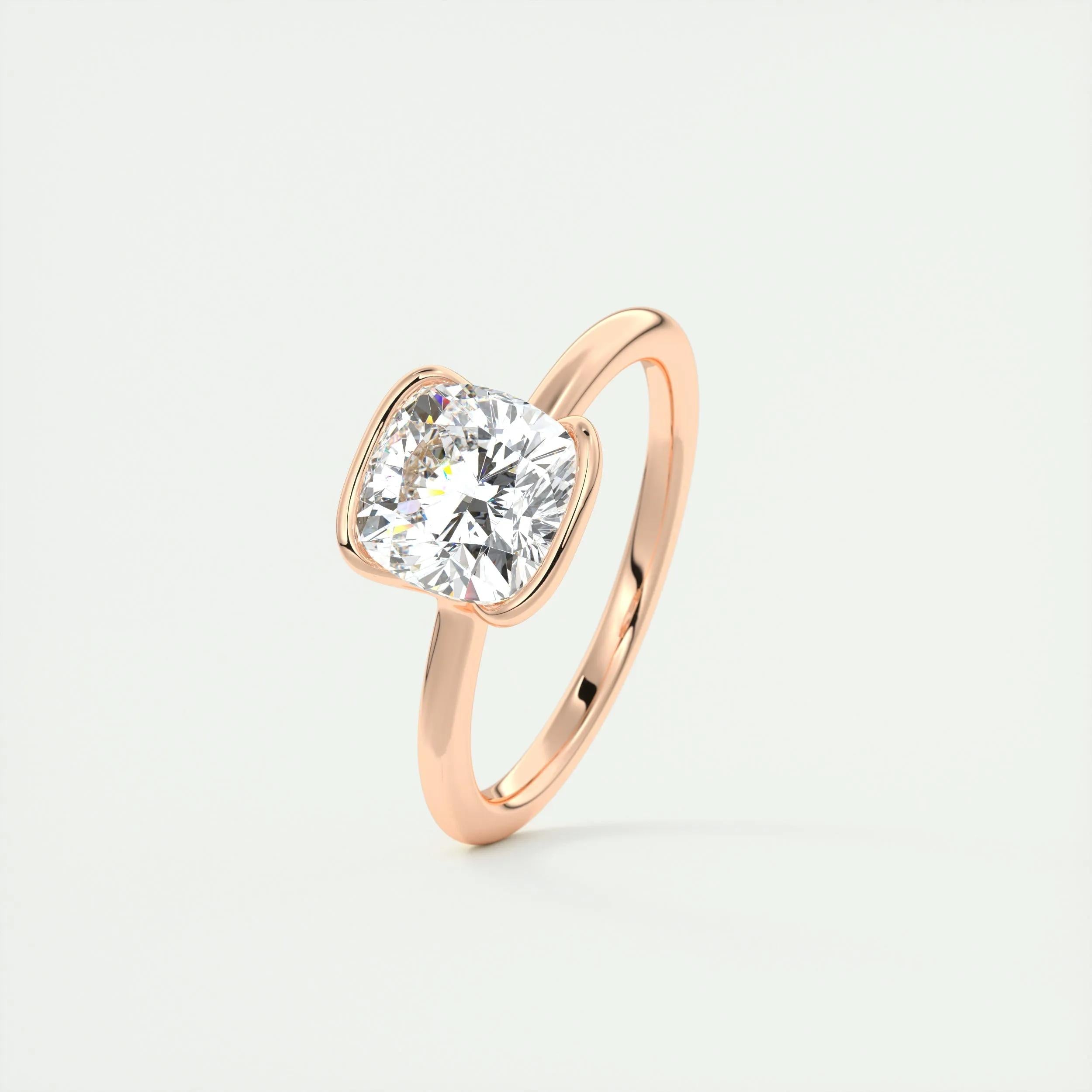 2.0 Ct Cushion East West Half Bezel Solitaire Moissanite Engagement Ring