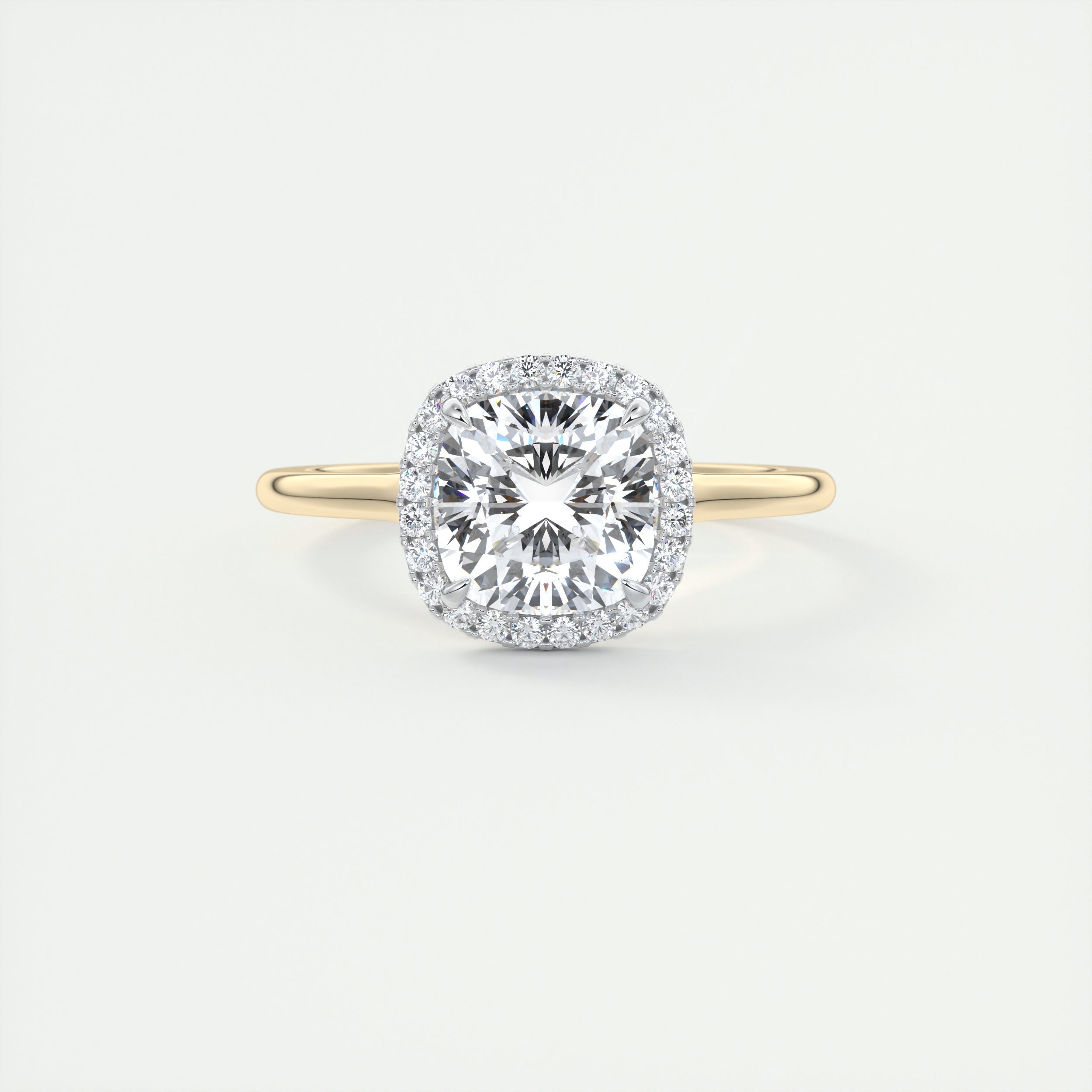 2CT Cushion Cut Moissanite Halo Engagement Ring