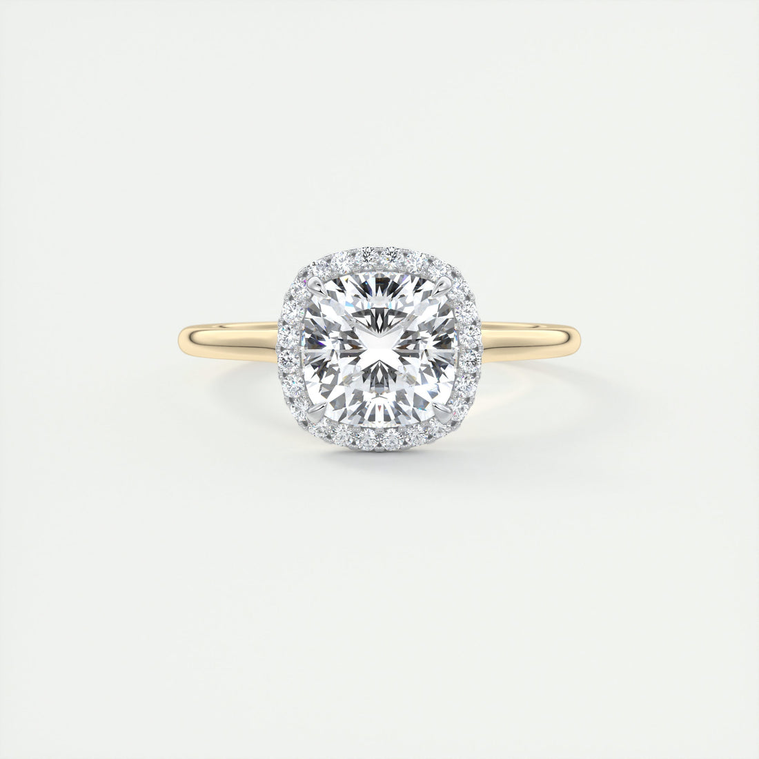 2CT Cushion Cut Moissanite Halo Engagement Ring