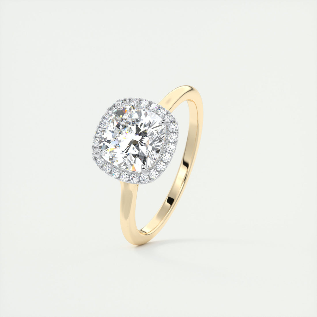 2CT Cushion Cut Moissanite Halo Engagement Ring