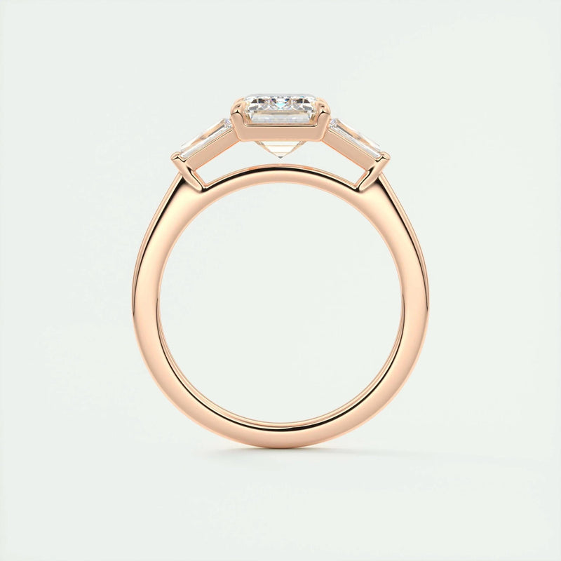 3.15 Ct Emerald Three Stone Moissanite Diamond Engagement Ring