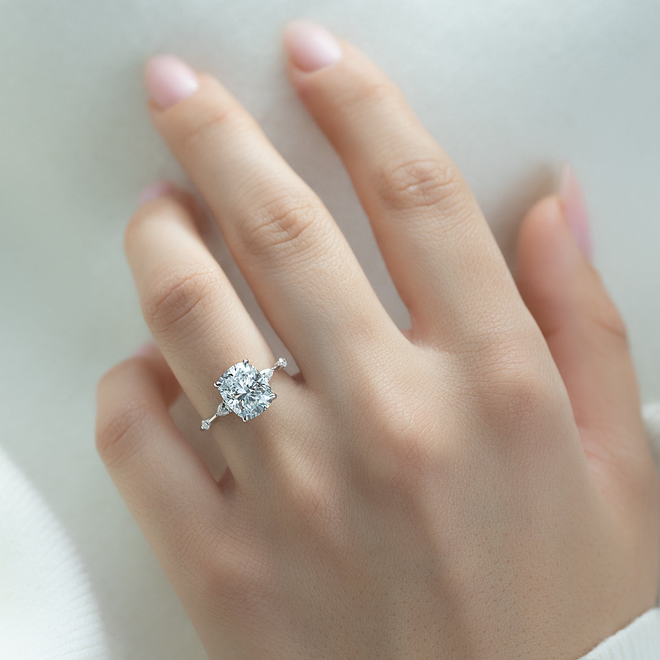 2.0 - 4.0 CT Elongated Cushion Cut CVD Diamond Hidden Halo Style Engagement Ring