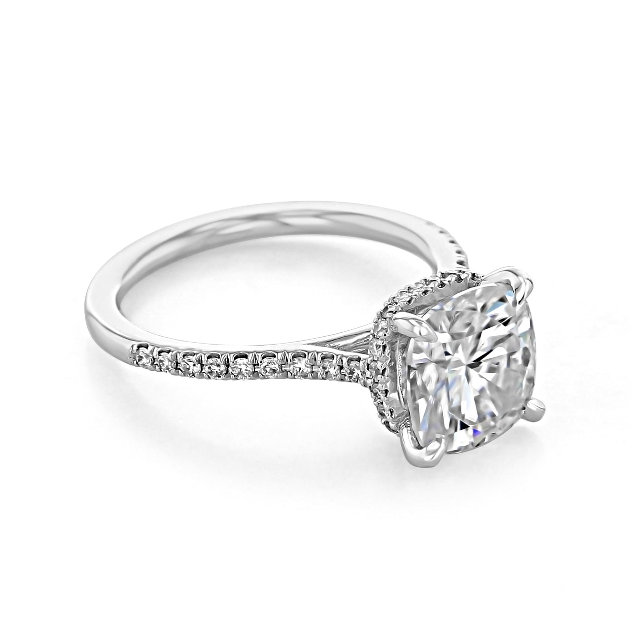 2.8CT Cushion Moissanite Hidden Halo Pave Setting Engagement Ring