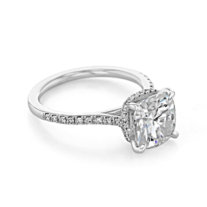 2.8CT Cushion Moissanite Hidden Halo Pave Setting Engagement Ring