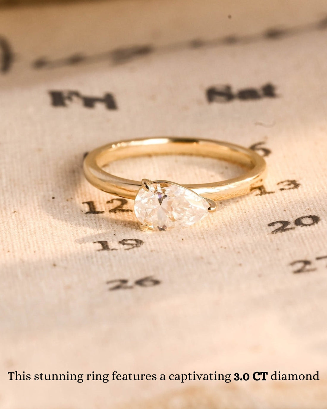 1.0-3.0 CT Pear CVD Diamond Solitaire Engagement Ring