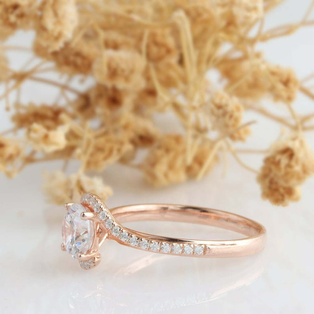1.0CT Round Brilliant Cut Bypass Style Moissanite Engagement Ring