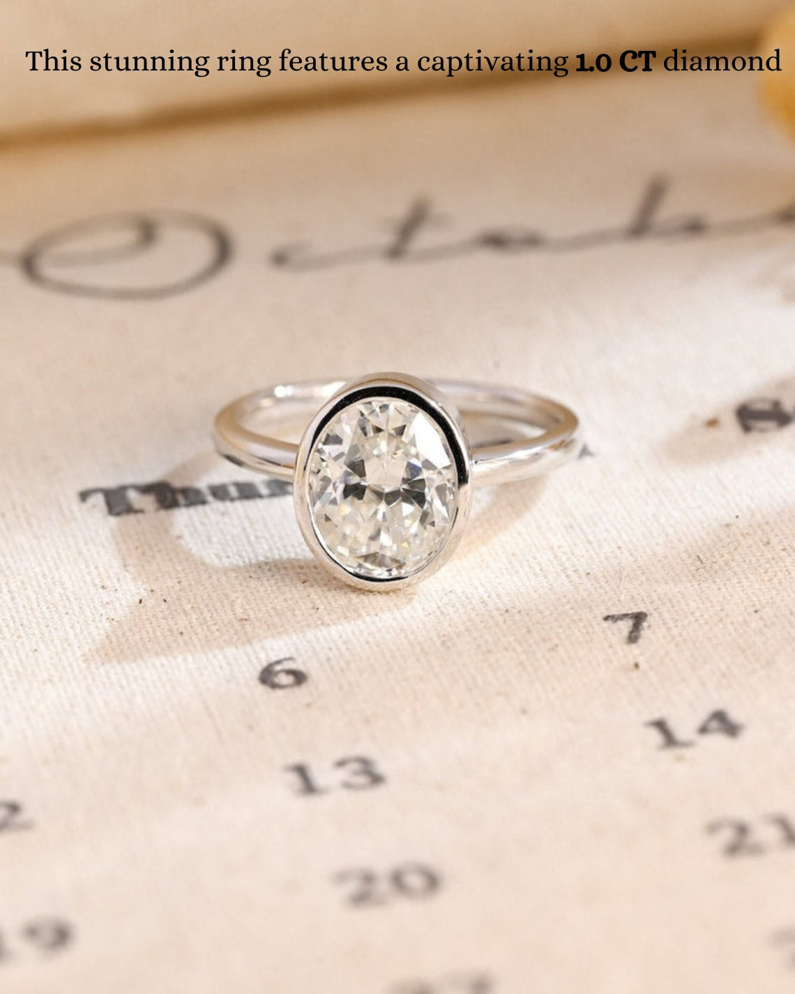 1.0-3.0 CT Oval CVD Diamond Bezel Solitaire Engagement Ring