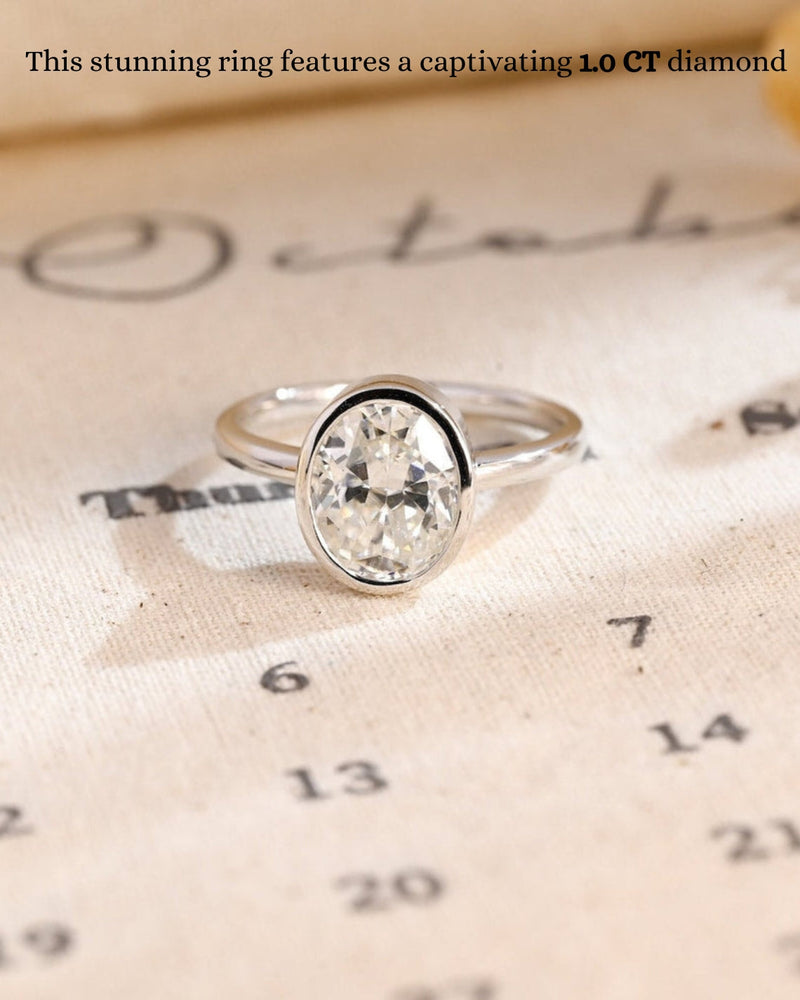 1.0-3.0 CT Oval CVD Diamond Bezel Solitaire Engagement Ring