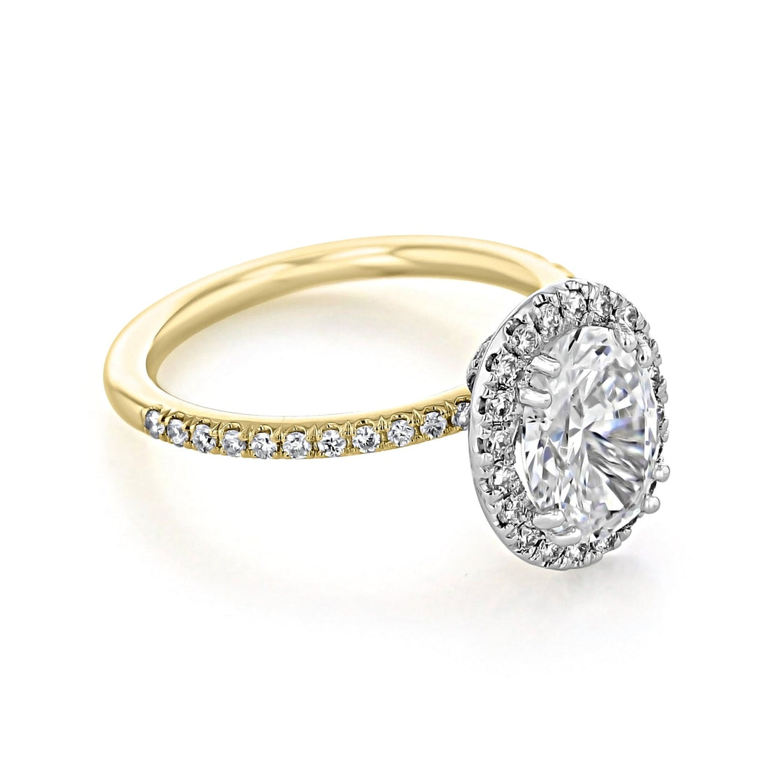 1.93CT Oval Cut Moissanite Halo Two Tone Engagement Ring