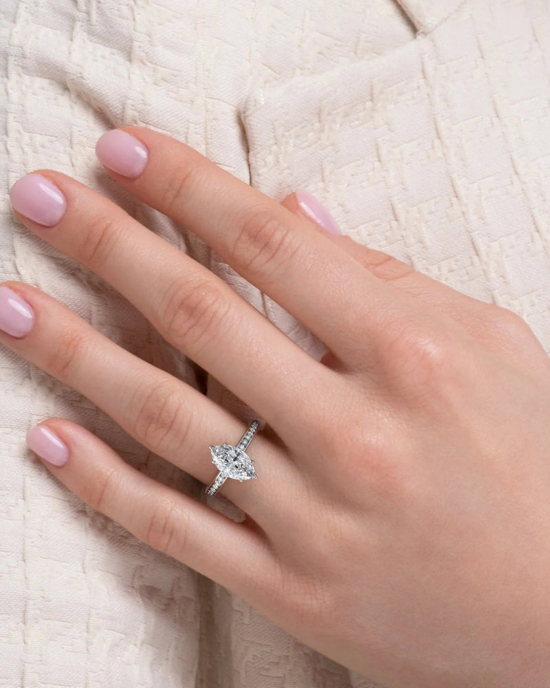 2.0 - 4.0 CT Marquise shaped CVD Diamond Channel-set Pave Engagement Ring