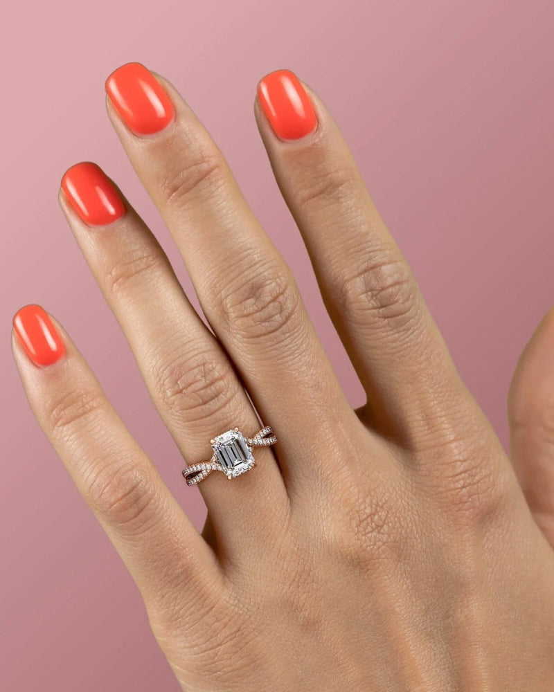 2.0 - 4.0 CT Emerald Cut CVD Diamond Twig Engagement Ring