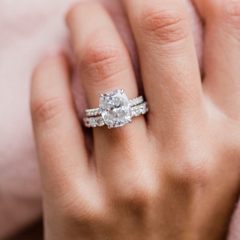 5.0CT Elongated Cushion Moissanite Hidden Halo Pave Setting Diamond Engagement Ring