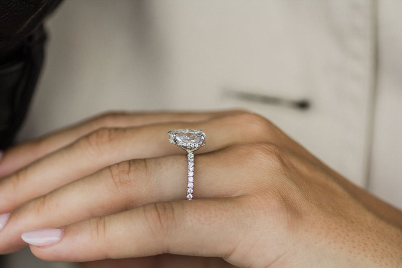 1.10 - 3.10 Pear Moissanite Hidden Halo Pave Setting Engagement Ring