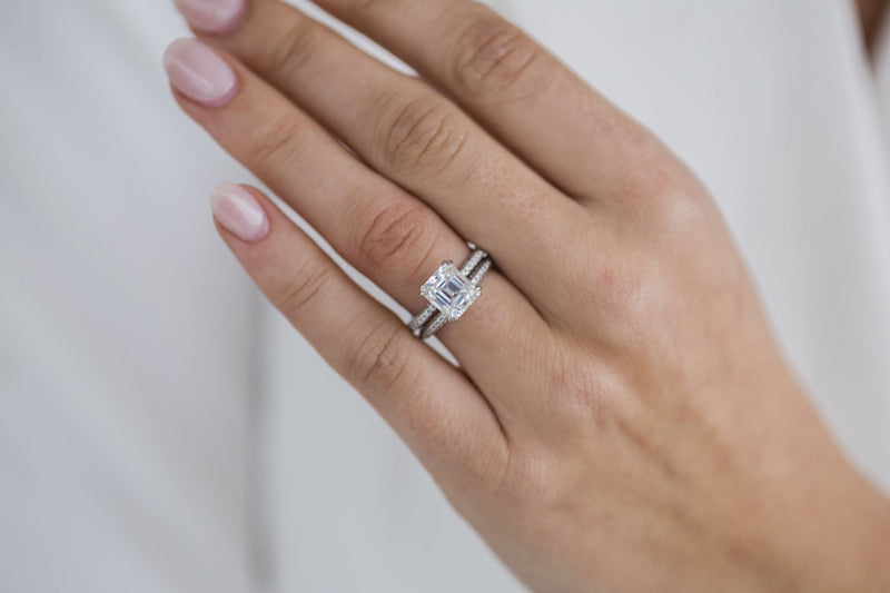 2.30CT Ascher Moissanite Hidden Halo Triple Pave Setting Engagement Ring