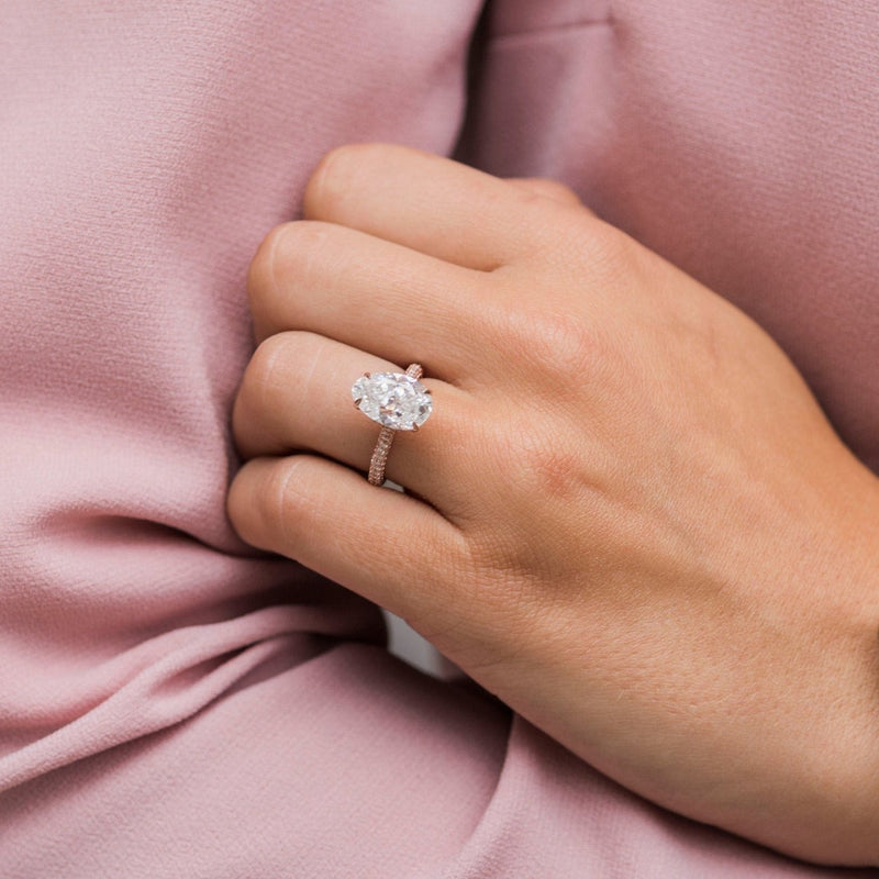 3.20CT Oval Cut Moissanite Solitaire Pave Setting Engagement Ring