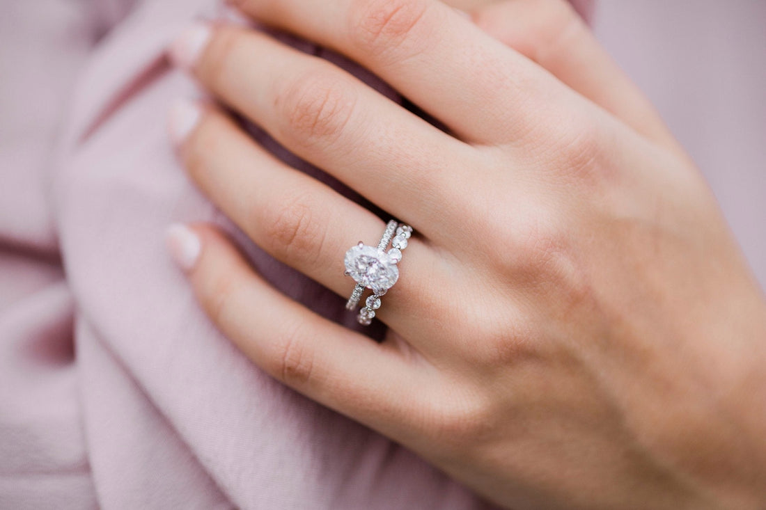3.0CT Oval Moissanite Hidden Halo Triple Pave Engagement Ring