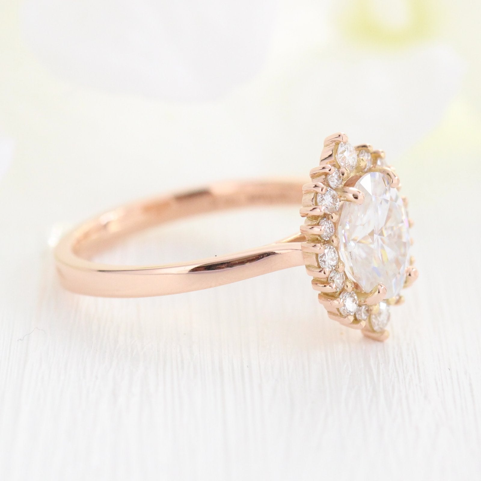 1.50CT Oval Cut Cluster Halo Style Moissanite Engagement Ring