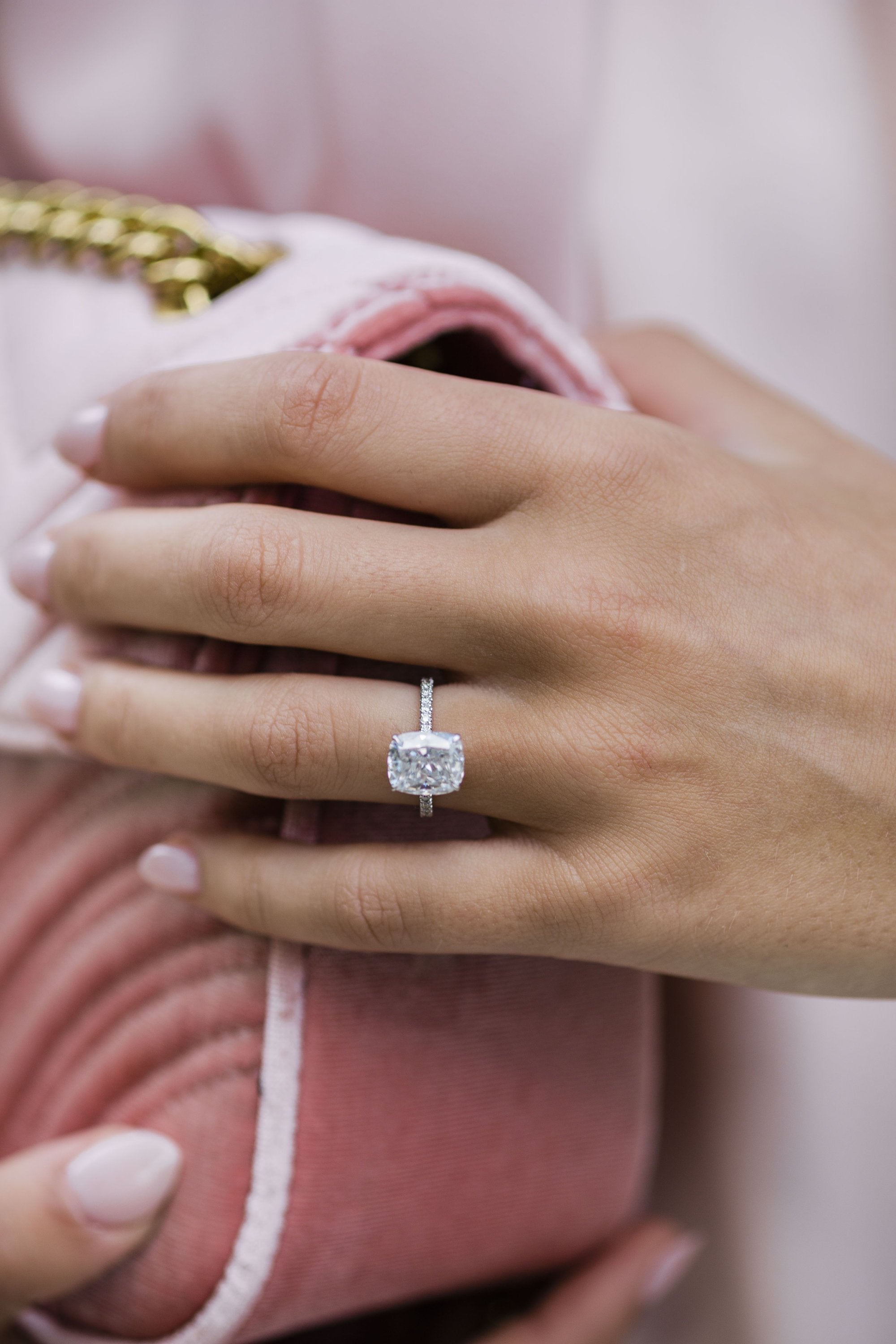 3.15CT Cushion Moissanite Hidden Halo Pave Setting Engagement Ring