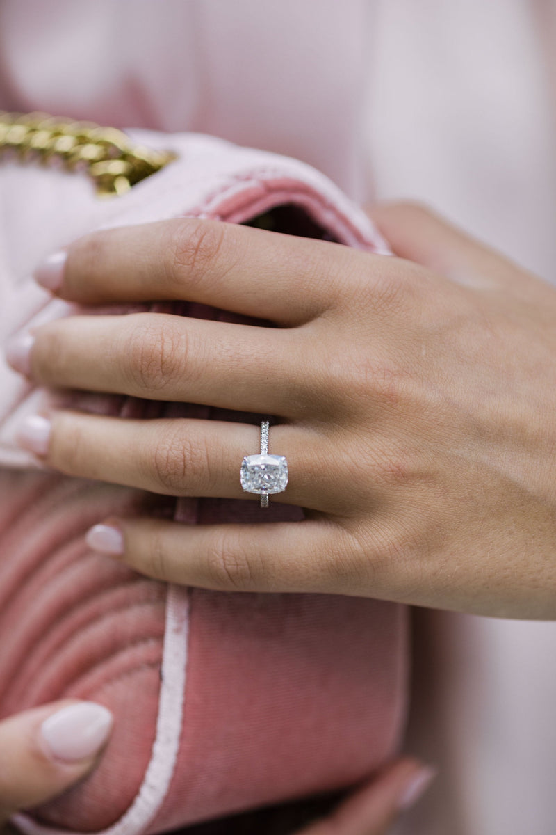 3.15CT Cushion Moissanite Hidden Halo Pave Setting Engagement Ring