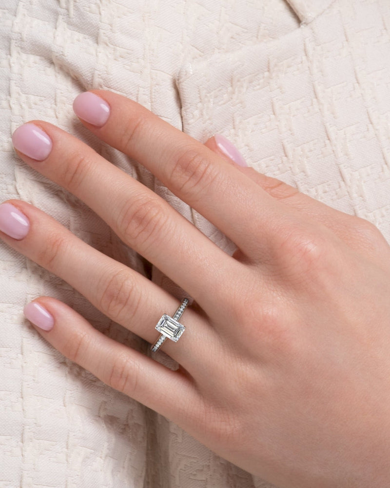 2.0 - 4.0 CT Emerald Cut CVD Diamond  Pave Style Engagement Ring