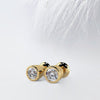 Bezel Set Round Cut Moissanite Diamond Stud Earrings in Yellow Gold