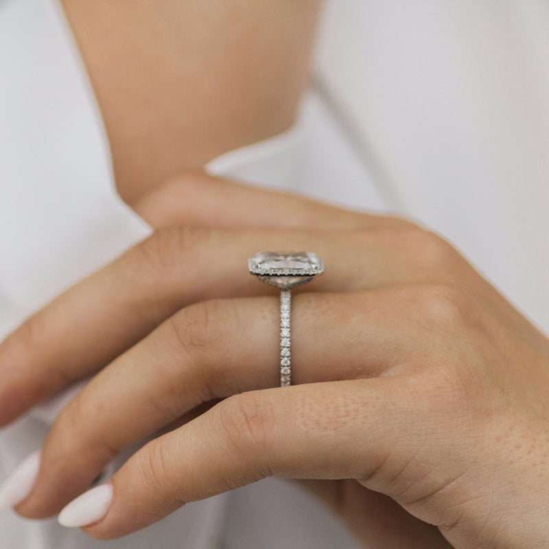 3.70CT Crushed Ice Radiant Moissanite Halo Pave Setting Engagement Ring