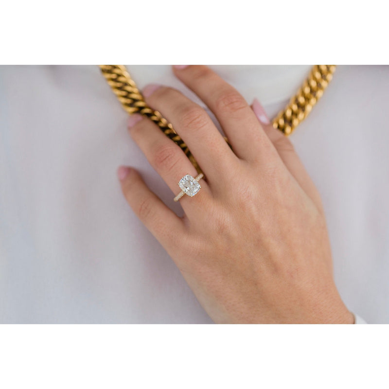 1.20 - 3.20 CT Elongated Cushion Moissanite Hidden Halo Triple Pave Engagement Ring