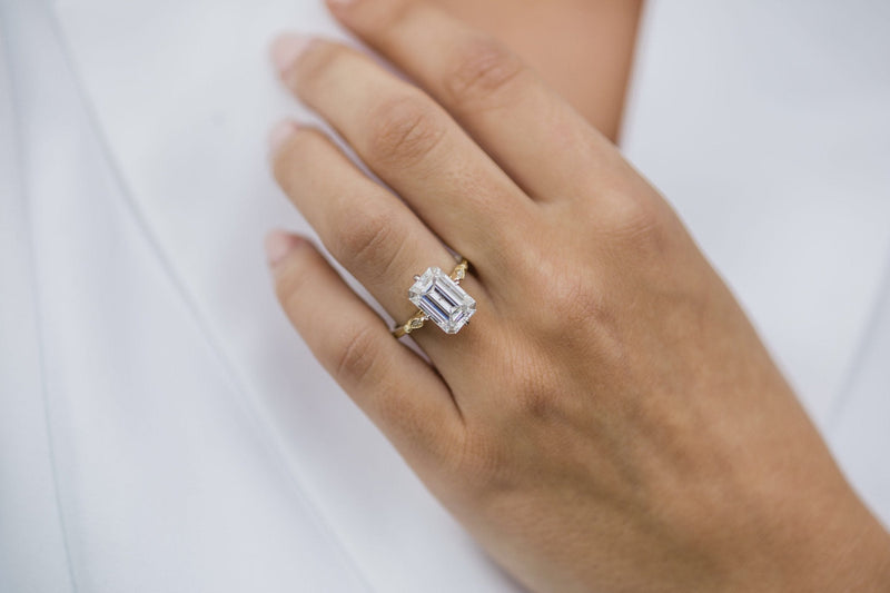 4.10CT Emerald Cut Moissanite Solitaire Engagement Ring