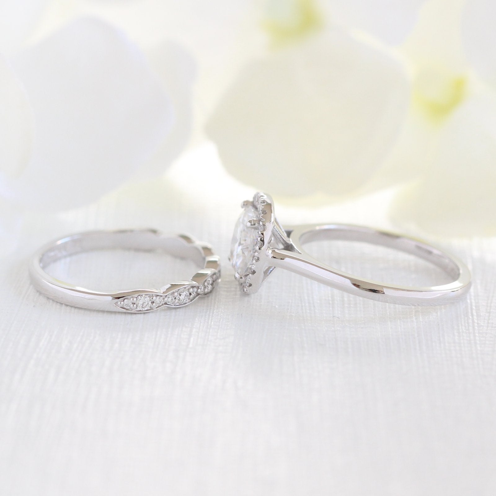 1.65CT Cushion Cut Moissanite Halo Bridal Ring Set