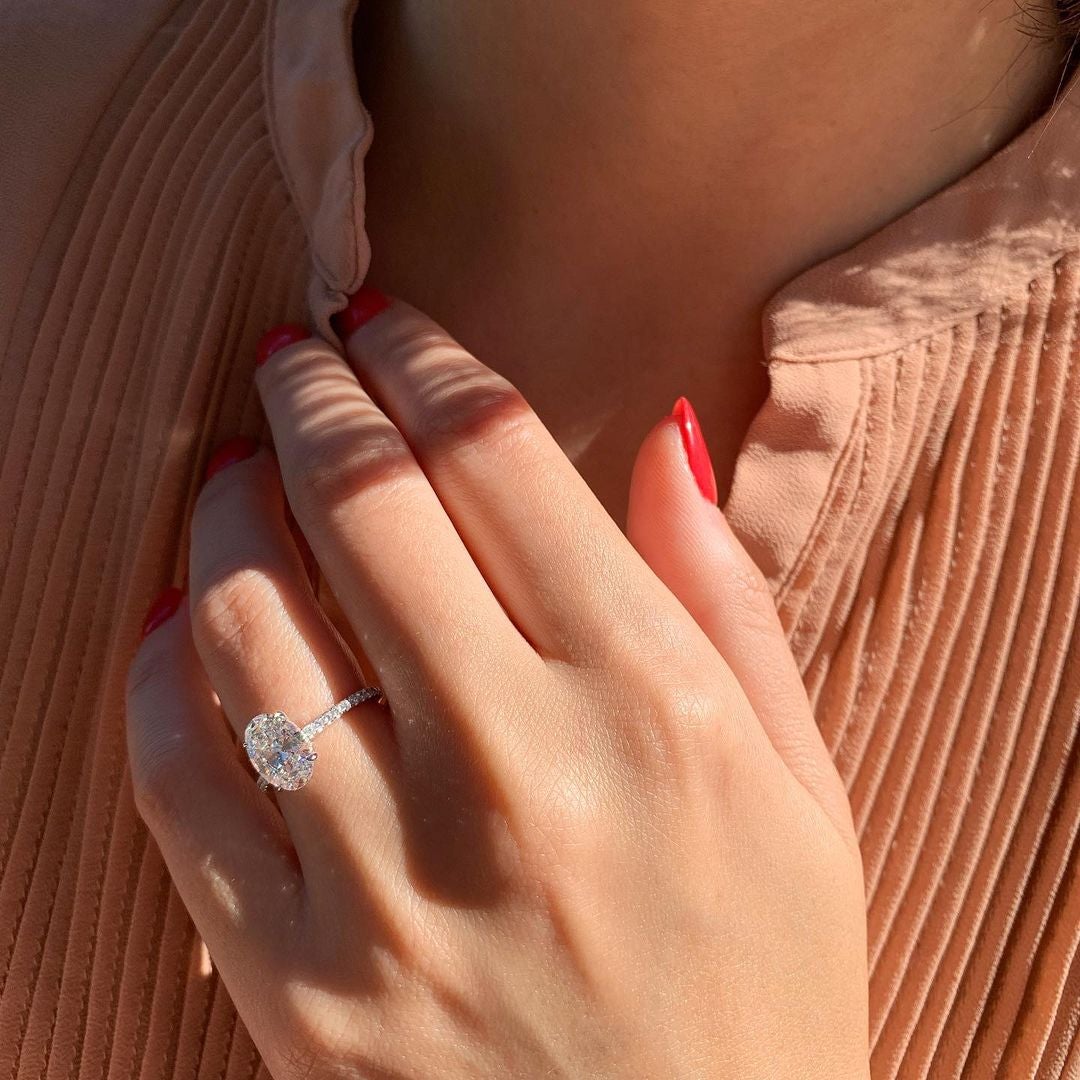 1.91CT Oval Cut Moissanite Hidden Halo Pave Setting Engagement Ring