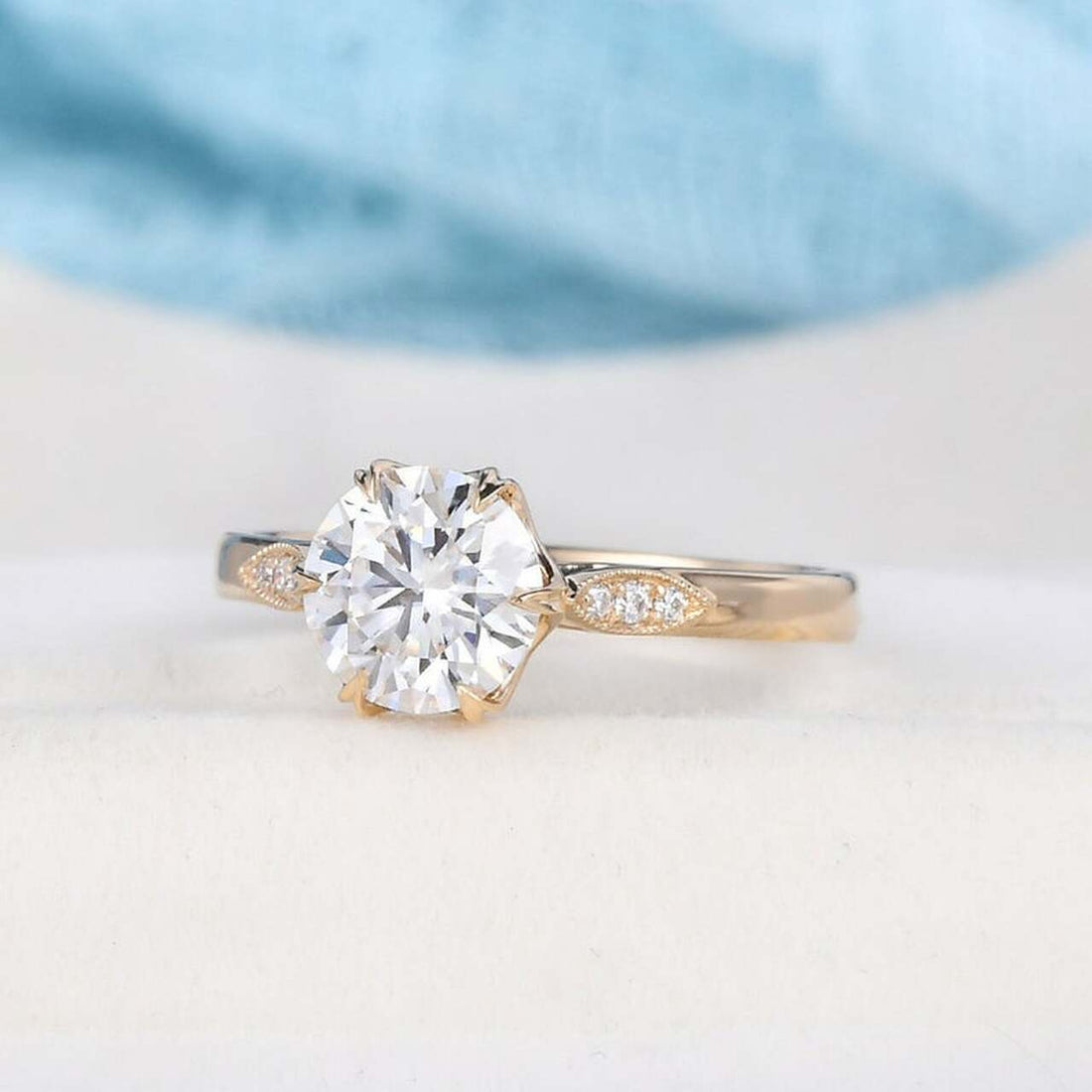 1.50CT Round Cut Moissanite Yellow Gold Engagement Ring