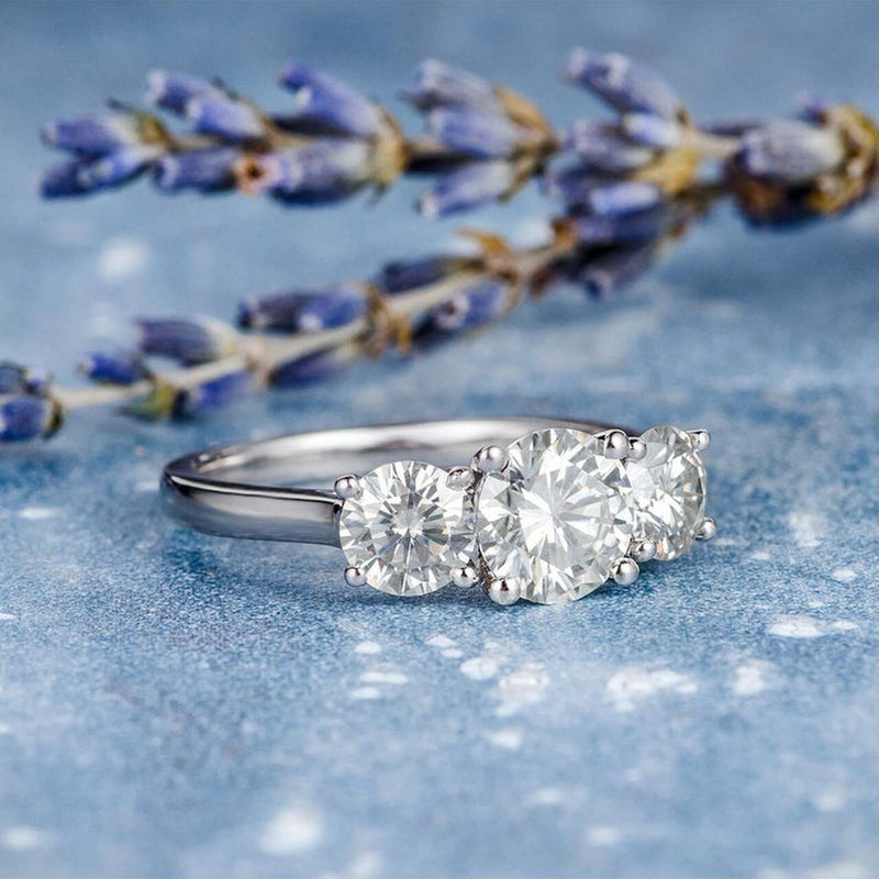 1.0CT Round Cut Three Stone Style Moissanite Engagement Ring