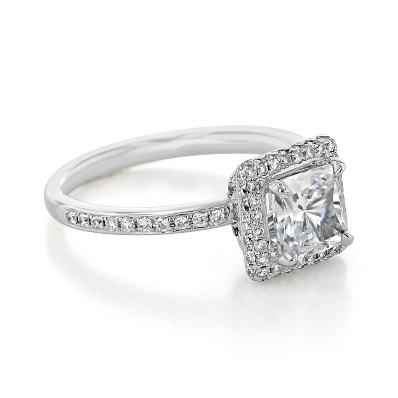 1.5ct Princess Cut Moissanite Halo Engagement Ring