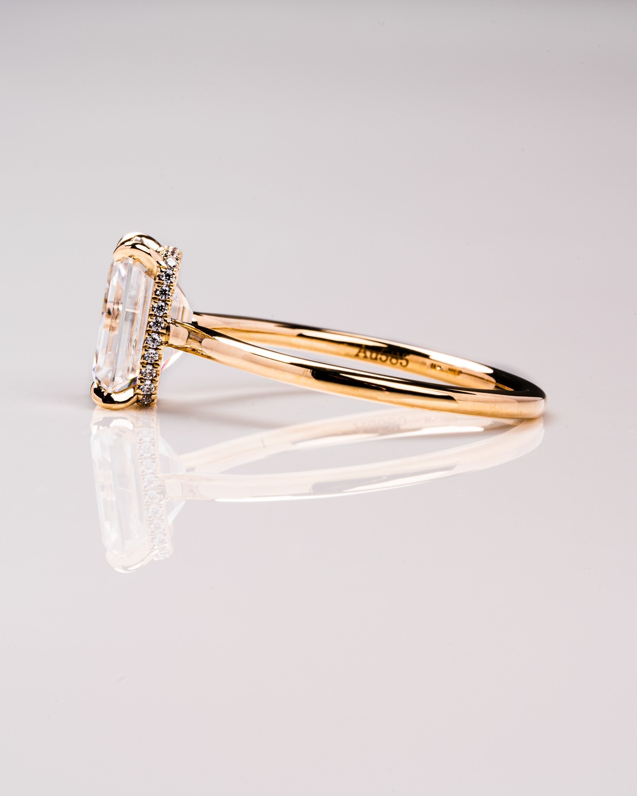 2.50CT Emerald Moissanite Solitaire Engagement Ring With Hidden Halo Setting