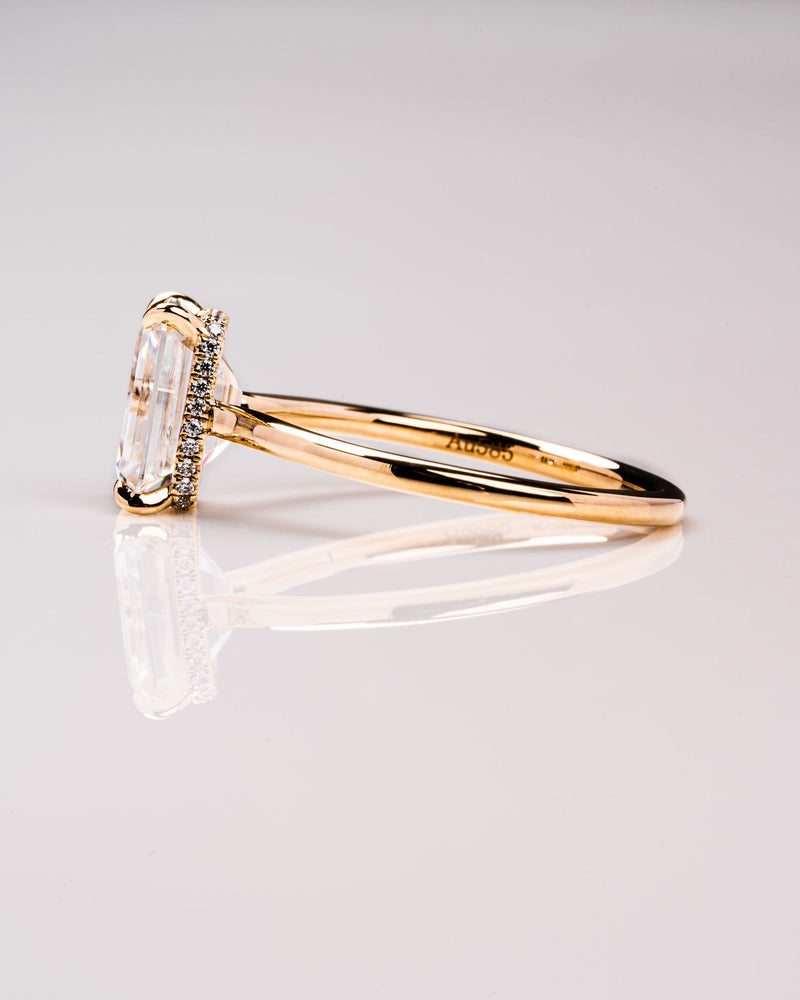 2.50CT Emerald Moissanite Solitaire Engagement Ring With Hidden Halo Setting