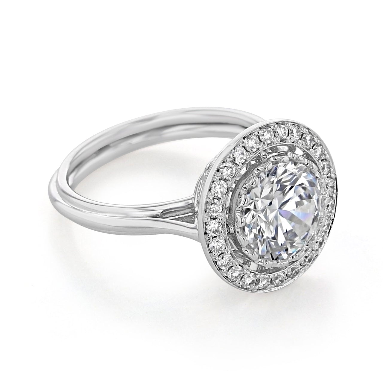 2.0ct Round Cut Moissanite Unique Halo Engagement Ring