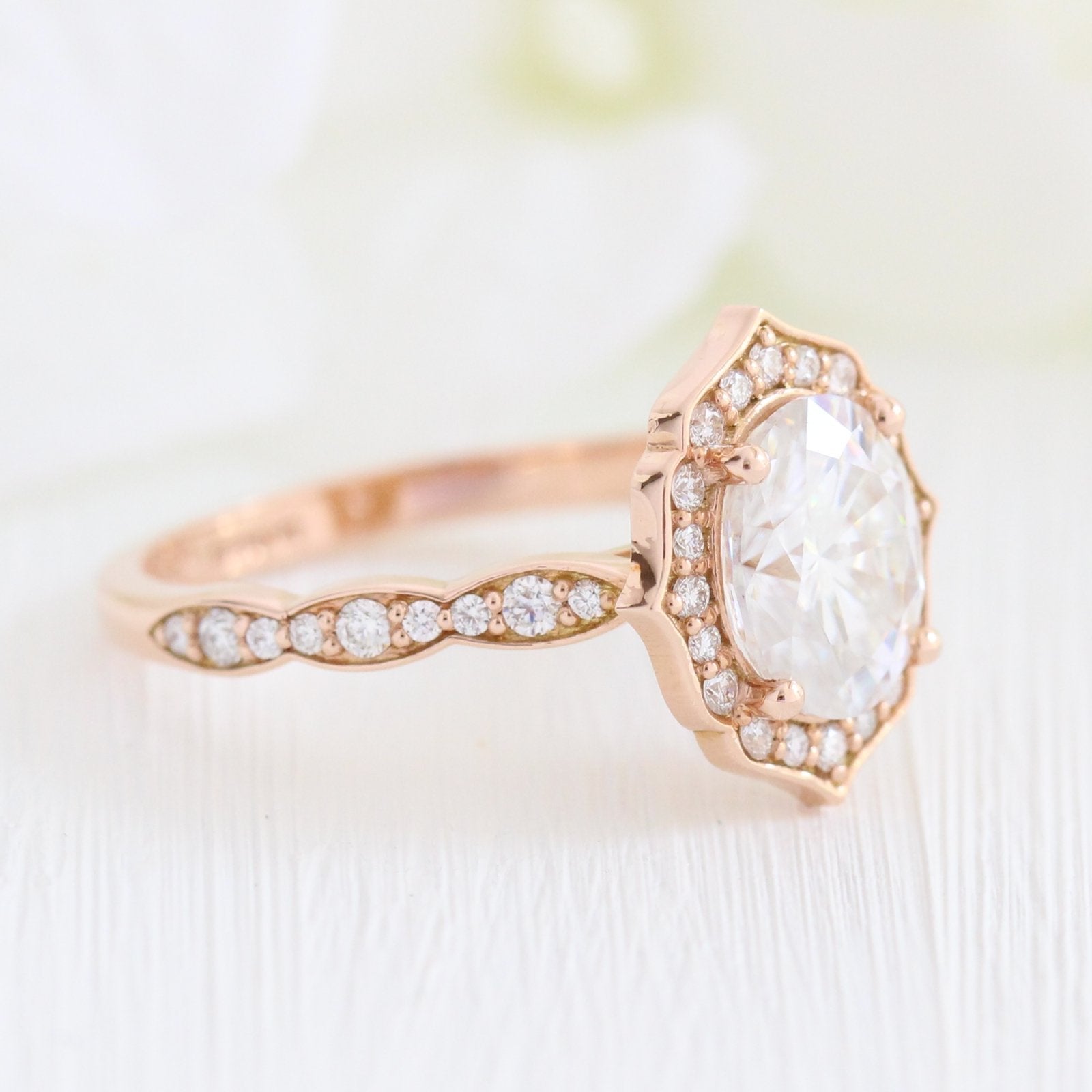 2.0CT Oval Cut Moissanite Vintage Halo Engagement Ring